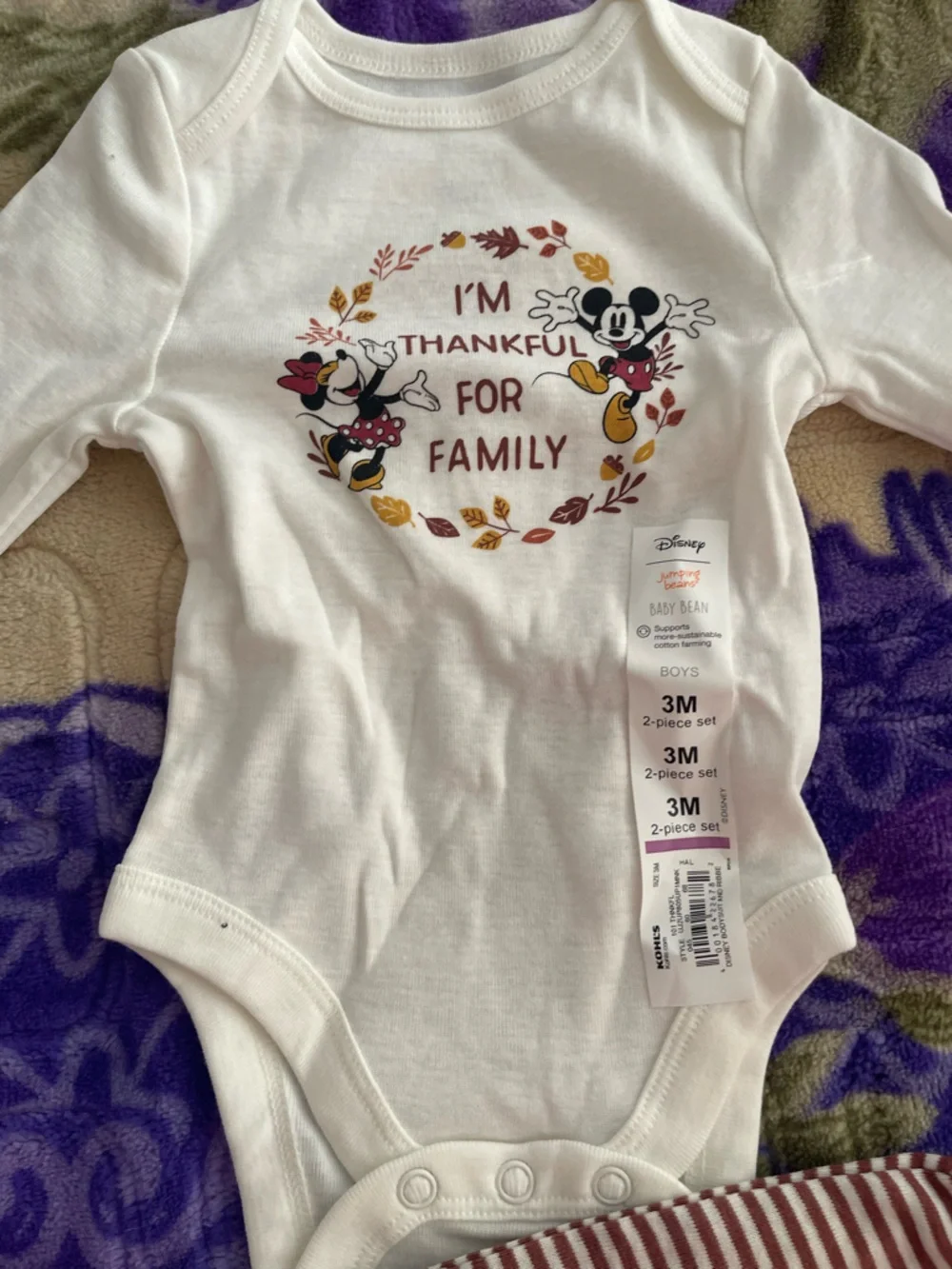 Disney White Long-Sleeve Onesie with Brown Striped Pants